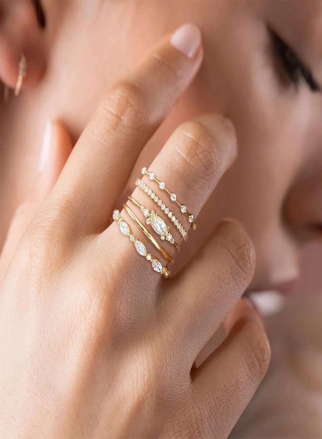Honsny Stackable Gold Rings for Women Set Dainty 18K Gold Plated Cubic Zirconia Thumb Rings Thin Eternity Engagement Rings - Image 2